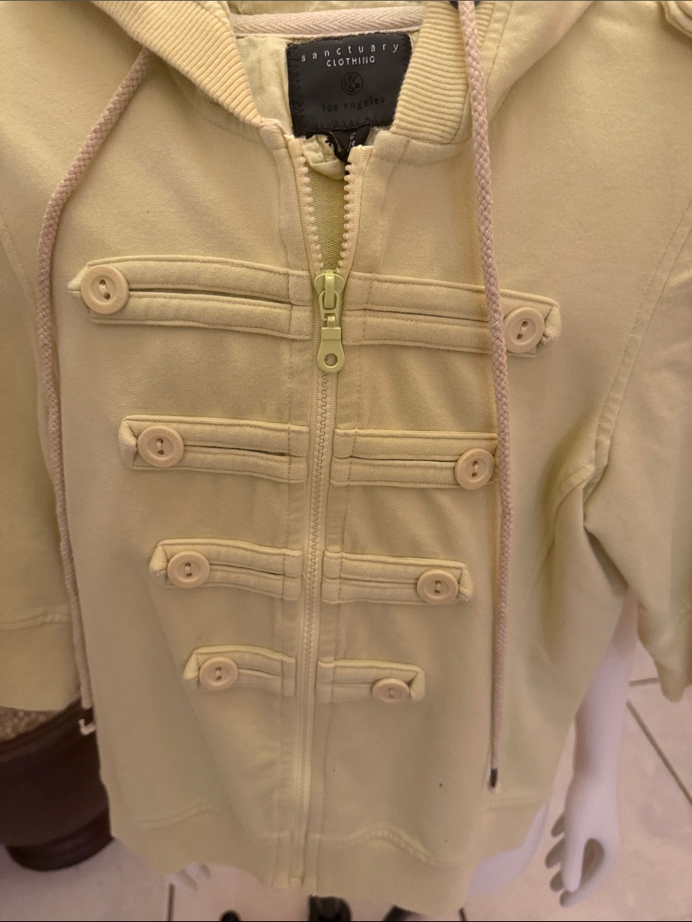 Sanctuary Pale Yellow Hooded Military-Style Zip Sweatshirt - Picture 5 of 9